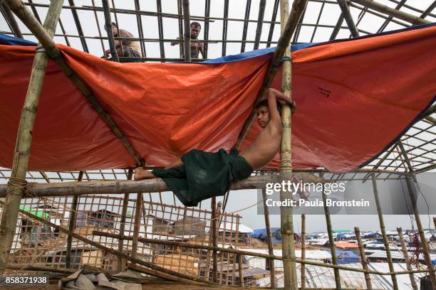 Mosque is under construction at the Kutupalong camp October 6, Kutupalong, Cox's Bazar, Bangladesh. Over a half a million Rohingya refugees have fled...