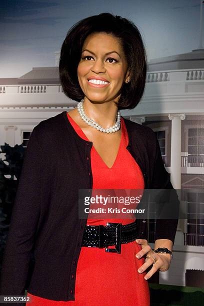 Wax figure of first lady Michelle Obama is unveiled at Madame Tussauds on April 7, 2009 in Washington, DC.