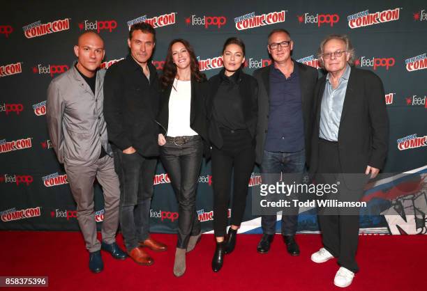 Dominic Patten, Rufus Sewell, Isa Dick Hackett, Alexa Davalos, Dan Percival and Eric Overmyer attend "The World of Philip K. Dick" - The Man in the...