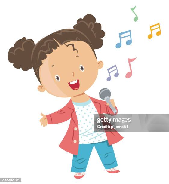 illustrazioni stock, clip art, cartoni animati e icone di tendenza di ragazza che canta - solo bambini