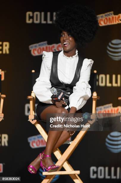 Jade Eshete speaks onstage during the Dirk Gently's Holistic Detective Agency - BBC AMERICA Official Panel during 2017 New York Comic Con on October...