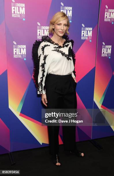 Cate Blanchett attends the LFF Connects: Julian Rosefeldt & Cate Blanchett event at the 61st BFI London Film Festival on October 6, 2017 in London,...