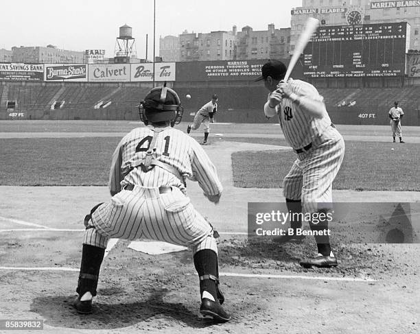 American baseball player Babe Ruth and his New York Yankees teammates during practice at Yankee Stadium, New York, New York, mid 1920s to early 1930s