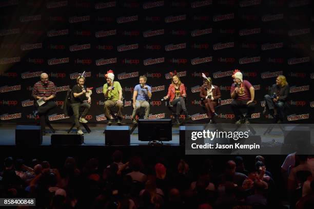 Keith Crofford, Seth Green, Matt Senreich, Breckin Meyer, Clare Grant, Macaulay Culkin, Tom Root and Tom Sheppard speak onstage at the Robot Chicken...