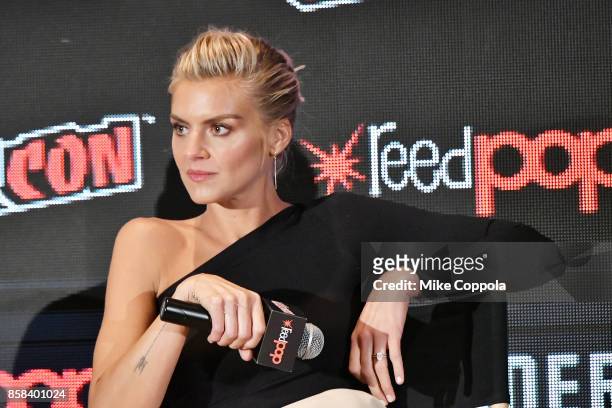 Actress Eliza Coupe participates in Hulu's Future Man panel at New York Comic Con at Jacob Javits Center on October 6, 2017 in New York City.