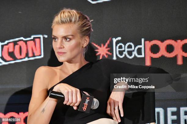 Actress Eliza Coupe participates in Hulu's Future Man panel at New York Comic Con at Jacob Javits Center on October 6, 2017 in New York City.