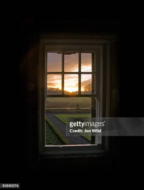 sunset through open sash window - skjutfönster bildbanksfoton och bilder
