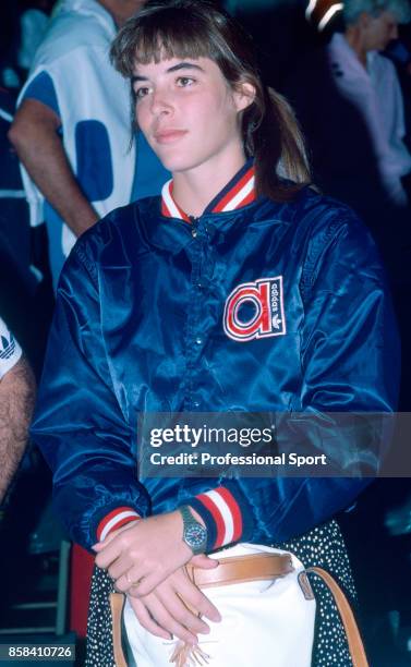 Samantha Frankel, girlfriend of Ivan Lendl , watches from the crowd as Lendl plays during the Lipton International Players Championships at Boca West...