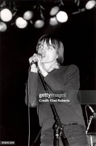 Mark E Smith performing with The Fall at the Palladium in New York City on December 1, 1979.