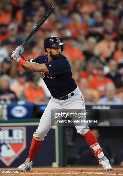 Chris Young of the Boston Red Sox bats in the fourth inning against the Houston Astros during game two of the American League Division Series at...