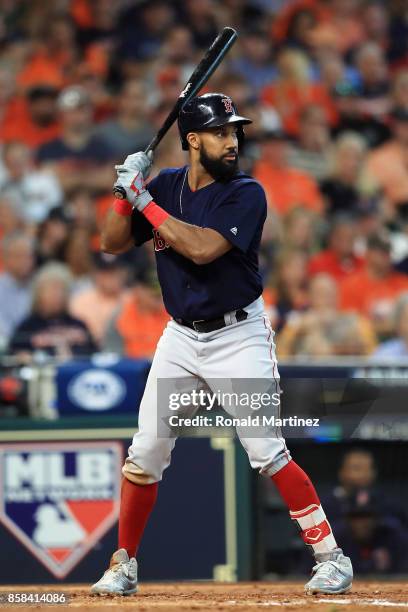 Chris Young of the Boston Red Sox bats in the fourth inning against the Houston Astros during game two of the American League Division Series at...