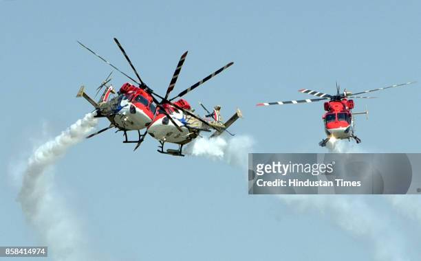 Air Force soldiers and officers practice for the Air Force Day during the full dress rehearsals at Hindon Air Base, on October 6, 2017 in Ghaziabad,...