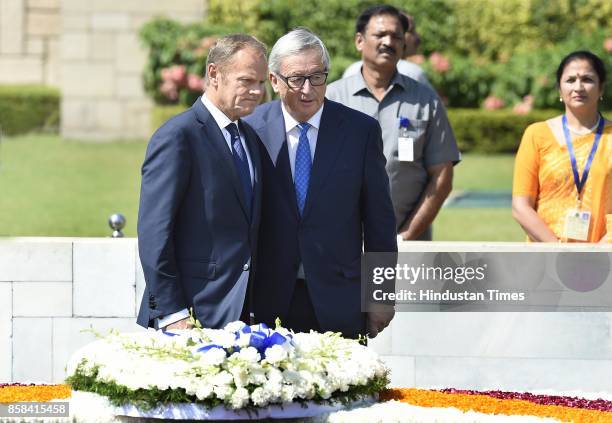 Donald Franciszek Tusk, President of the European Council, & Jean-Claude Juncker, President of the European Commission to India, lay the wreath at...