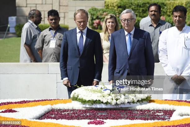 Donald Franciszek Tusk, President of the European Council, & Jean-Claude Juncker, President of the European Commission to India, lay the wreath at...