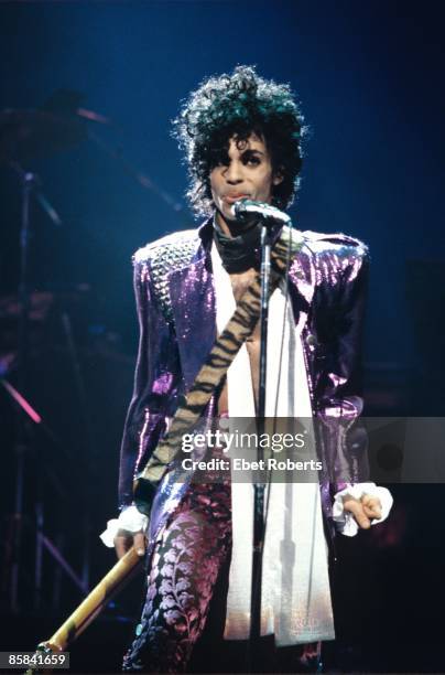 Prince performing on stage - Purple Rain tour