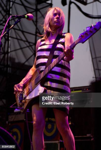 Photo of Kim GORDON and SONIC YOUTH; Kim Gordon performing live onstage at McCarren Park Pool