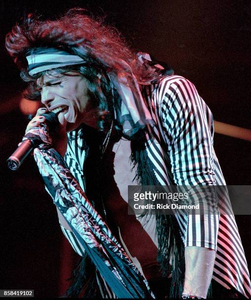 Lead Singer Steven Tyler of Aerosmith performs at The OMNI Coliseum in Atlanta Georgia May 05, 1990