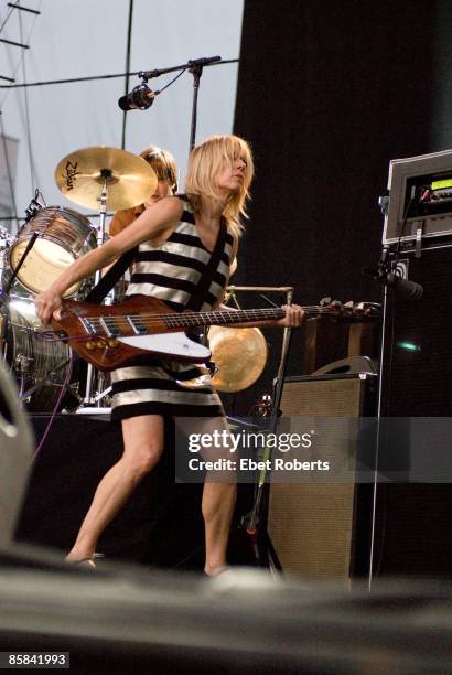 Photo of Kim GORDON and SONIC YOUTH; Kim Gordon performing live onstage at McCarren Park Pool