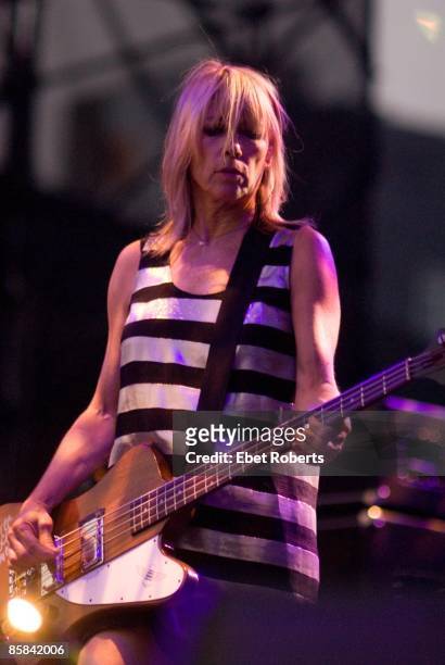 Photo of Kim GORDON and SONIC YOUTH; Kim Gordon performing live onstage at McCarren Park Pool