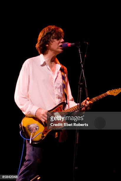 Photo of Thurston MOORE and SONIC YOUTH; Thurston Moore performing live onstage at McCarren Park Pool, playing Fender Jazzmaster guitar