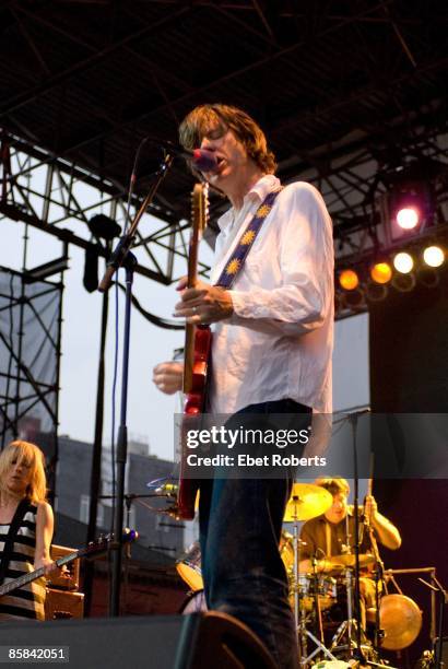 Photo of Thurston MOORE and SONIC YOUTH; Thurston Moore performing live onstage at McCarren Park Pool