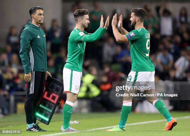 Republic of Ireland's Sean Maguire makes his international debut, replacing team mate Shane Long during the 2018 FIFA World Cup Qualifying, Group D...