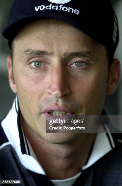 England captain Nasser Hussain speaks during a press conference at Lord's Cricket Ground in London on July 21, 2000.