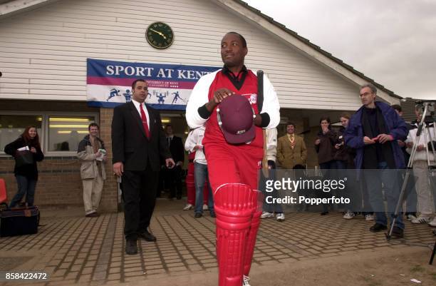 Brian Lara of the West Indies makes his way out to the field for his Lashings World XI debut in a match between the University of Kent and Lashings...