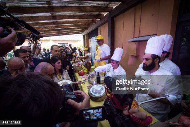 The mayor of Rome, Virginia Raggi, participates in the inauguration of the Farmer's Market of San Teodoro at Circus Maximus on 6 October 2017 in...