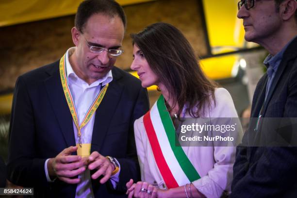 The mayor of Rome, Virginia Raggi, participates in the inauguration of the Farmer's Market of San Teodoro at Circus Maximus on 6 October 2017 in...