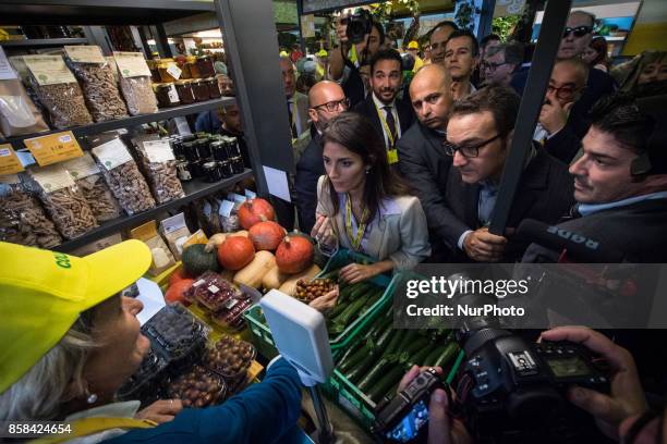 The mayor of Rome, Virginia Raggi, participates in the inauguration of the Farmer's Market of San Teodoro at Circus Maximus on 6 October 2017 in...