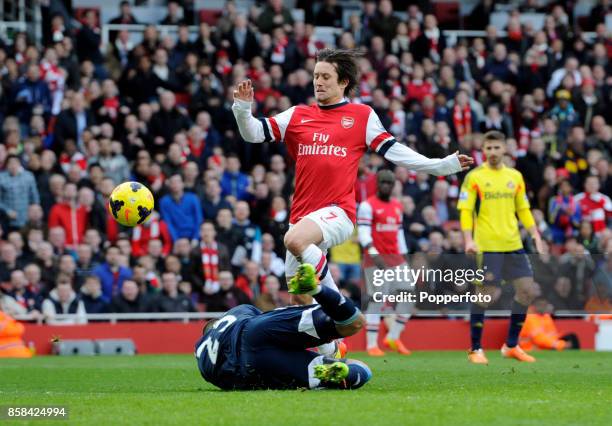 Tomas Rosicky of Arsenal in action during the match between Arsenal and Sunderland in the Barclays Premier League at Emirates Stadium on February 22,...