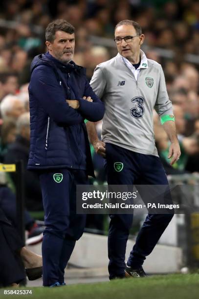 Republic of Ireland assistant manager Roy Keane and manager Martin O'Neill during the 2018 FIFA World Cup Qualifying, Group D match at the Aviva...