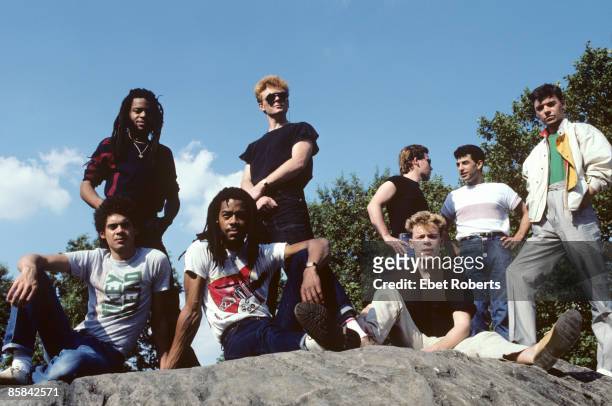 Photographed in Central Park in New York City on July 9, 1983. L-R Mickey Virtue, Astro, Earl Falconer, Brian Travers, Ali Campbell, Robin Cambell,...