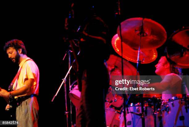 Eric Clapton, Nathan East and Phil Collins performing at Madison Square Garden in New York City on April 27, 1987.