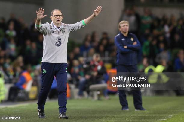 Republic of Ireland's manager Martin O'Neil gestures from the touchline during the FIFA World Cup 2018 qualification football match between Republic...