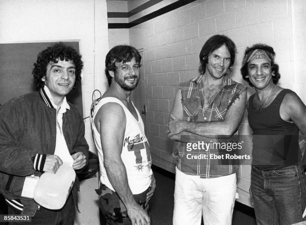 17th SEPTEMBER: Photo of Billy TALBOT and Neil YOUNG and Ralph MOLINA and Neil YOUNG and Frank SAMPEDRO; L-R. Billy Talbot, Frank "Poncho" Sampedro,...