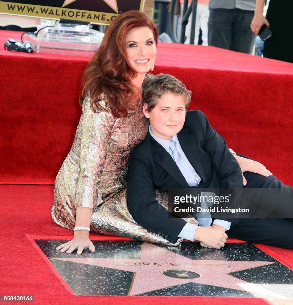 Actress Debra Messing and son Roman Walker Zelman attend her being honored with a Star on the Hollywood Walk of Fame on October 6, 2017 in Hollywood,...