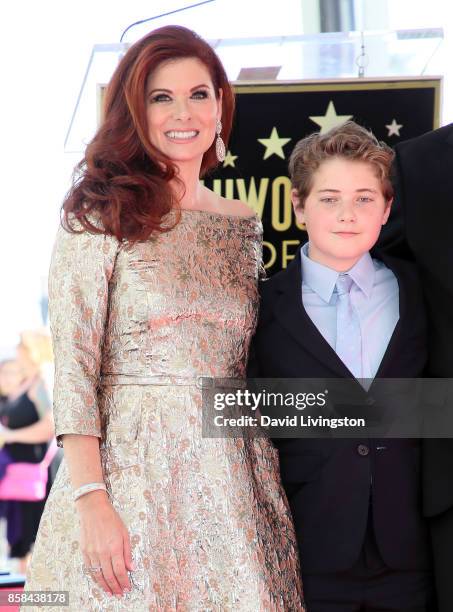 Actress Debra Messing and son Roman Walker Zelman attend her being honored with a Star on the Hollywood Walk of Fame on October 6, 2017 in Hollywood,...