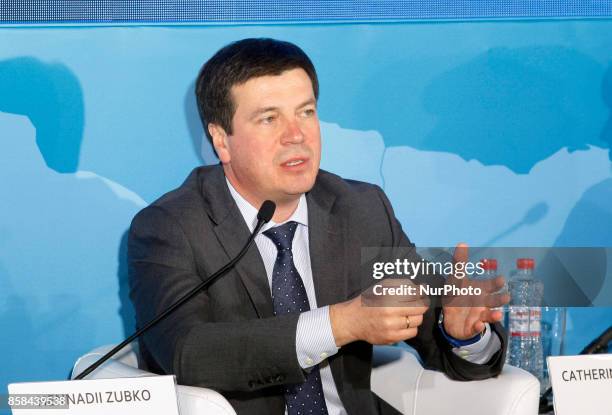 Vice Prime Minister of Ukraine Hennadii Zubko speaks during the &quot;Kyiv International Economic Forum&quot; in Kiev, Ukraine,06 October , 2017.