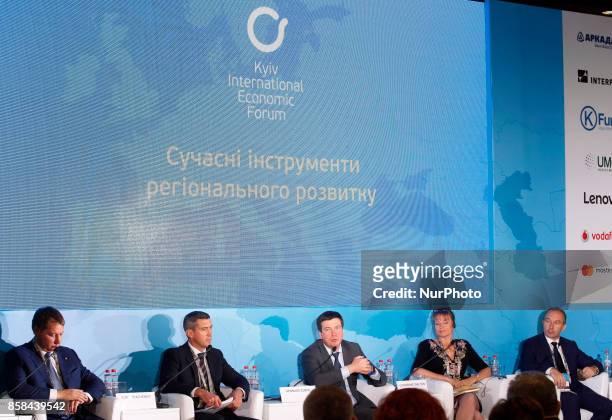 Vice Prime Minister of Ukraine Hennadii Zubko speaks during the &quot;Kyiv International Economic Forum&quot; in Kiev, Ukraine,06 October , 2017.