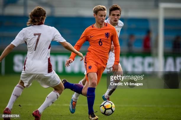 Stuglis Ingars of Jong Letland, Frenkie de Jong of Jong Oranje during the EURO U21 2017 qualifying match between Netherlands U21 and Latvia U21 at...