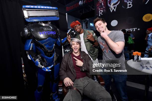 Wes Johnson, Amra "Flitz" Ricketts, and Damien Haas of the Smosh Games crew hang out with Schick Hydro At New York Comic-Con 2017 on October 6, 2017...