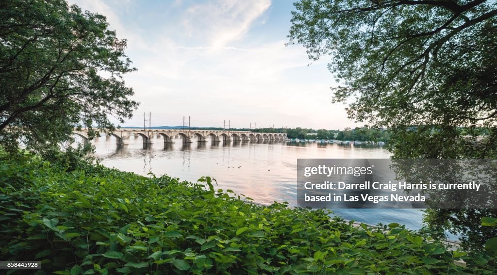 Train bridge over the Susquehanna river in Harrisburg Pennsylvania