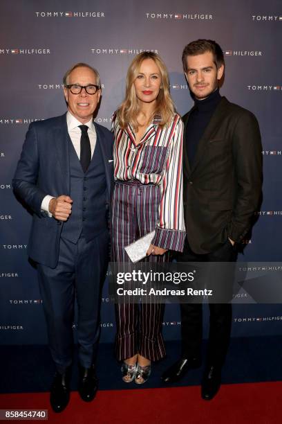 Tommy Hilfiger, his wife Dee Hilfiger and Andrew Garfield attend the Tommy Hilfiger VIP Dinner in celebration of the 13th Zurich Film Festival on...