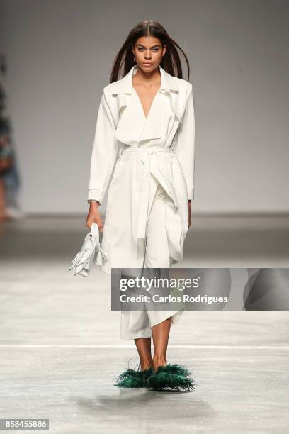 Model walks the catwalk at the Ricardo Preto show during Lisboa Fashion Week 'ModaLisboa' 2017 on October 6, 2017 in Lisboa CDP, Portugal.