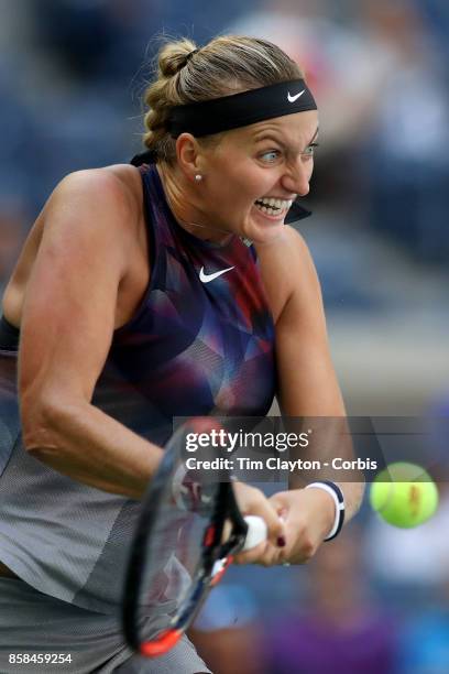 Open Tennis Tournament - DAY FIVE. Petra Kvitova of the Czech Republic in action against Caroline Garcia of France during the Women's Singles round...