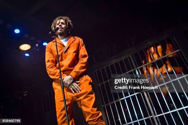 Rapper J. Cole performs live on stage during a concert at the Columbiahalle on October 6, 2017 in Berlin, Germany.