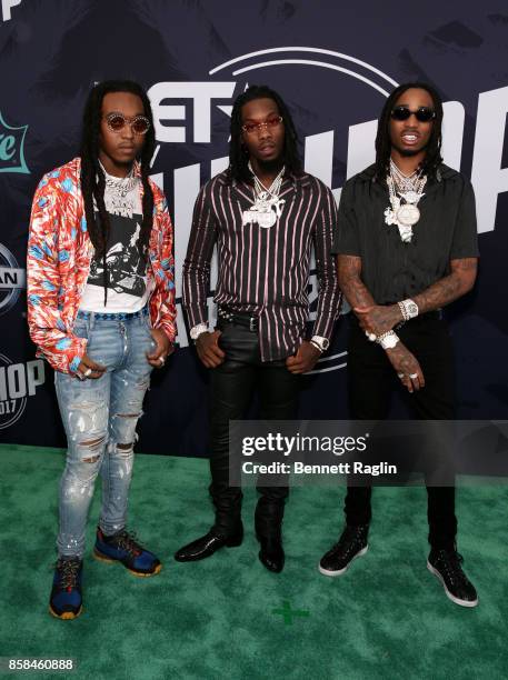 Rappers Takeoff, Offset, and Quavo of Migos attend the BET Hip Hop Awards 2017 at The Fillmore Miami Beach at the Jackie Gleason Theater on October...