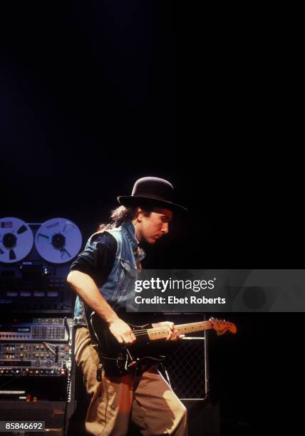 Photo of AMNESTY CONCERT and AMNESTY BENEFIT CONCERT and THE EDGE and U2; The Edge performing live onstage on Amnesty International tour, playing...